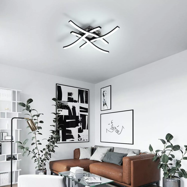 Picture of Sleek and Stylish Dimmable Ceiling Light Fixture with 4 Wave Lighting Elements - Perfect for Enhancing Modern Kitchens, Living Rooms, and Bedrooms 