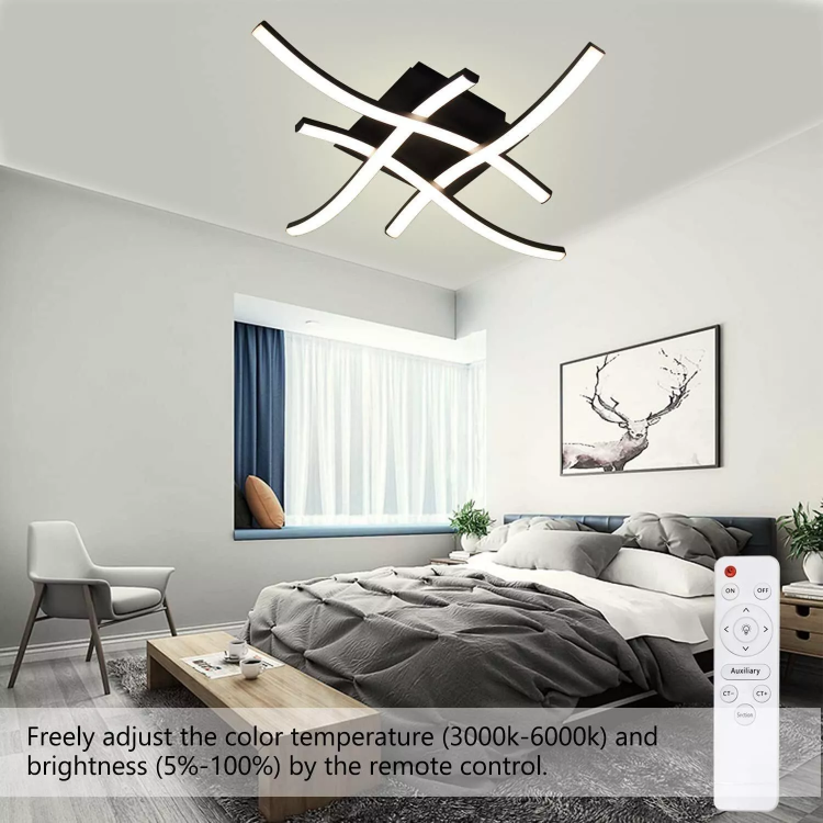 Picture of Sleek and Stylish Dimmable Ceiling Light Fixture with 4 Wave Lighting Elements - Perfect for Enhancing Modern Kitchens, Living Rooms, and Bedrooms 