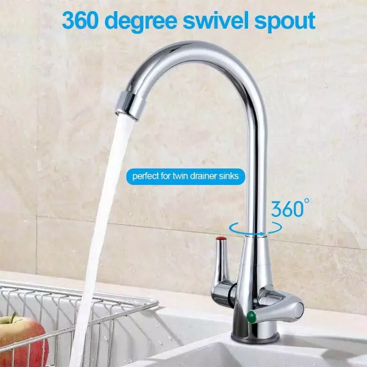 Picture of Modern Chrome Kitchen Mixer Tap Dual Lever Swivel Spout Sink Faucet