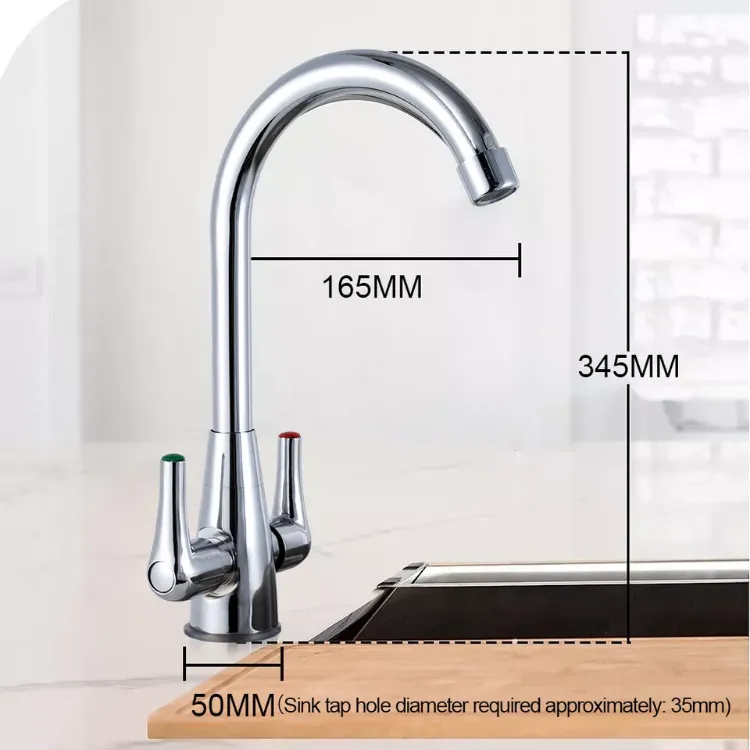 Picture of Modern Chrome Kitchen Mixer Tap Dual Lever Swivel Spout Sink Faucet