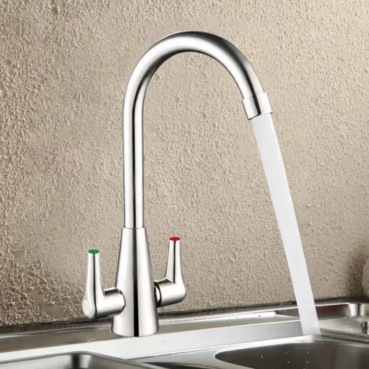 Picture of Modern Chrome Kitchen Mixer Tap Dual Lever Swivel Spout Sink Faucet