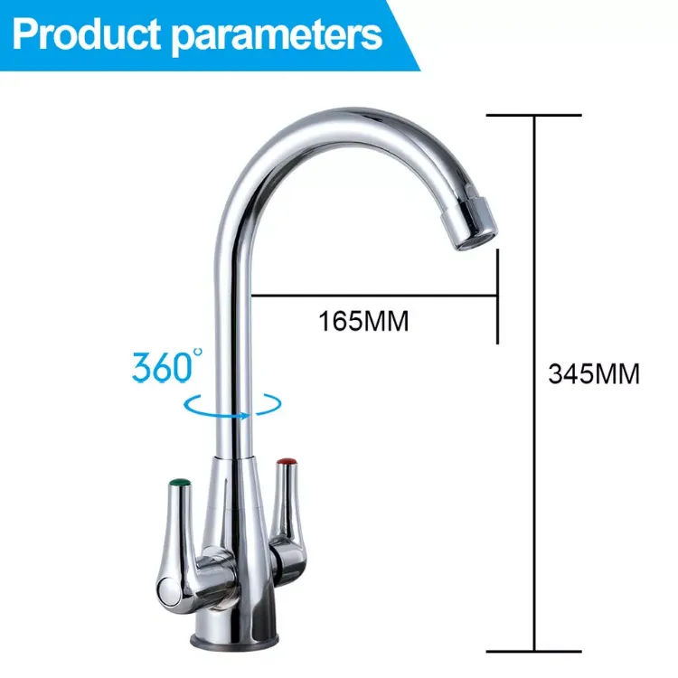 Picture of Modern Chrome Kitchen Mixer Tap Dual Lever Swivel Spout Sink Faucet