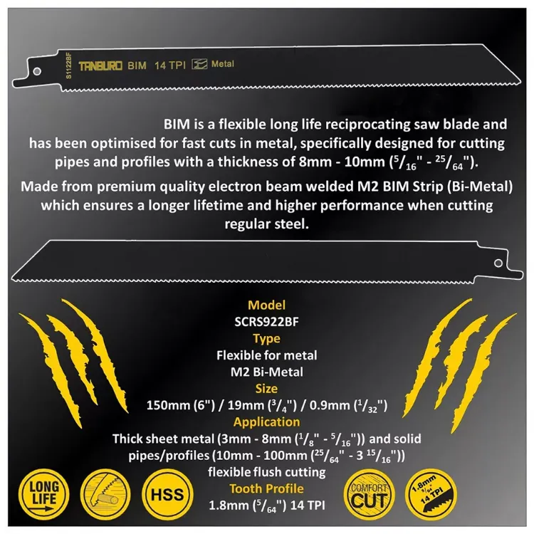 Picture of 10x Reciprocating Saw Blades, Heavy-Duty Sabre Blades for Wood & Metal Cutting