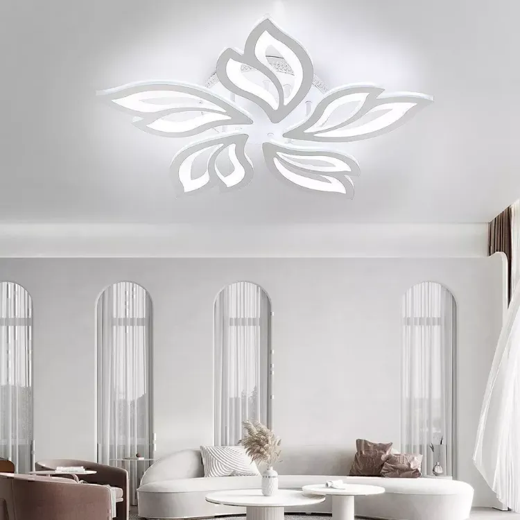 Picture of Modern LED Chandelier Ceiling Light – White Frame with RGB Backlight, Elegant Lighting for Living Room & Bedroom