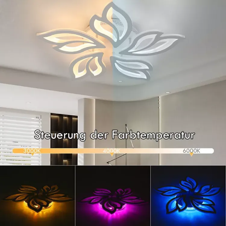 Picture of Modern LED Chandelier Ceiling Light – White Frame with RGB Backlight, Elegant Lighting for Living Room & Bedroom