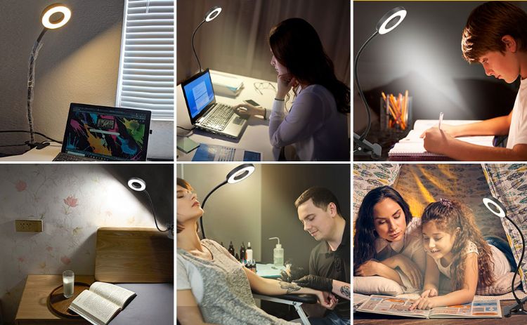 Picture of USB Reading Light, Clip-on LED Reading Light, Eye Protection Adjustable Desk Lamp/Bedside Light