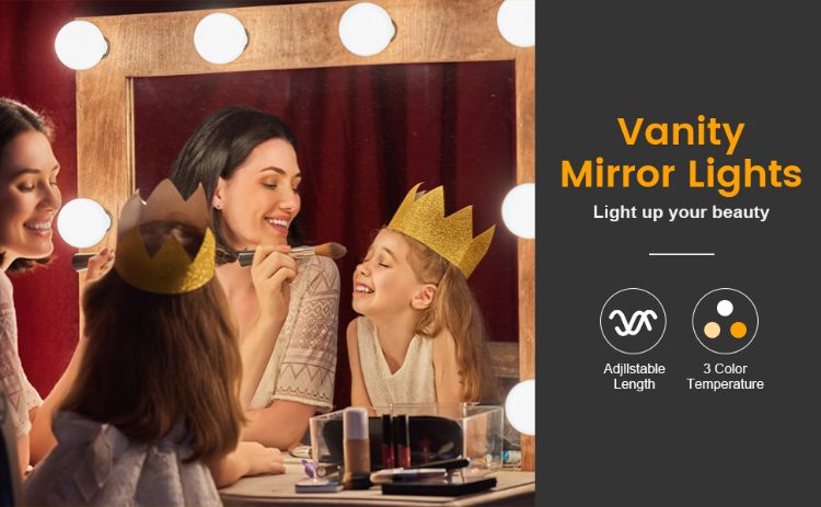 Picture of Vanity Lights for DIY Hollywood Mirror, LED Strip Lights Kit with Touch Sensor Dimmer Switch and Power Adaptor, 10 Bulbs