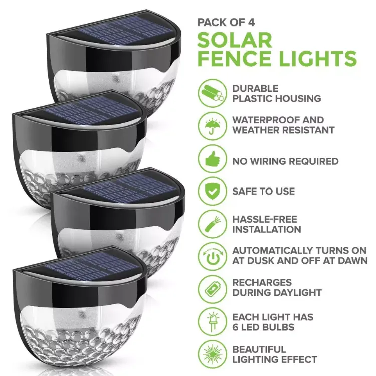 Picture of 4-Pack Super Bright Solar Powered LED Wall Lights Outdoor Garden Fence & Door Lamps