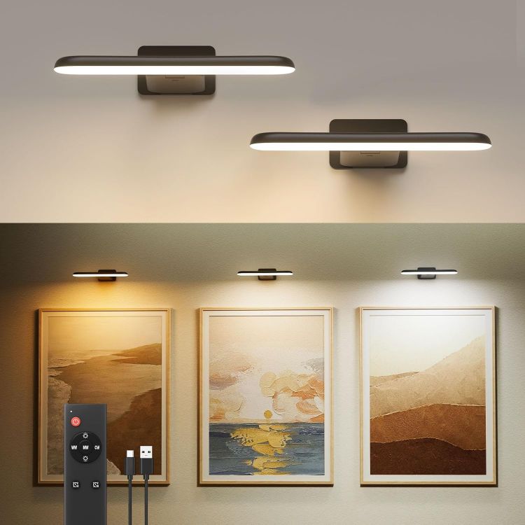 Picture of 2-Pack Wireless LED Picture Lights  Rechargeable Wall Sconces with Remote Control (Black)