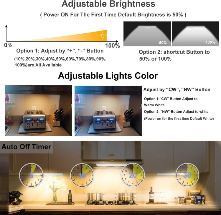 Picture of 4-Pack Wireless Under Cabinet Lights Battery-Powered LED with Remote, Dimmable & Timer for Kitchen & Bedroom