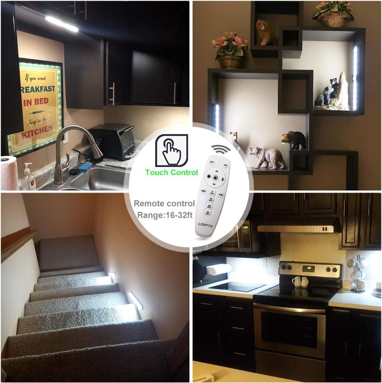 Picture of 4-Pack Wireless Under Cabinet Lights Battery-Powered LED with Remote, Dimmable & Timer for Kitchen & Bedroom