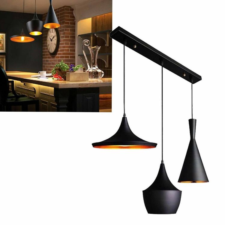 Picture of Industrial Pendant Light Shade Black & White Hanging Ceiling Lamp for Kitchen & Dining