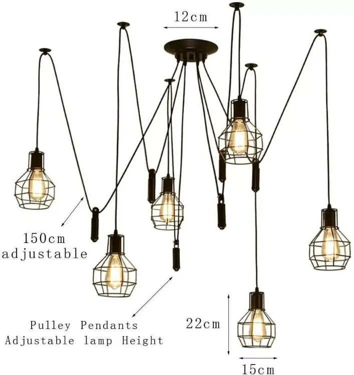 Picture of Vintage Industrial 6-Way Spider Chandelier Retro Pendant Ceiling Light with Cage Design