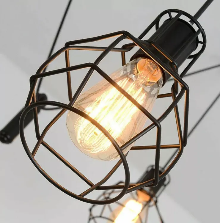 Picture of Vintage Industrial 6-Way Spider Chandelier Retro Pendant Ceiling Light with Cage Design