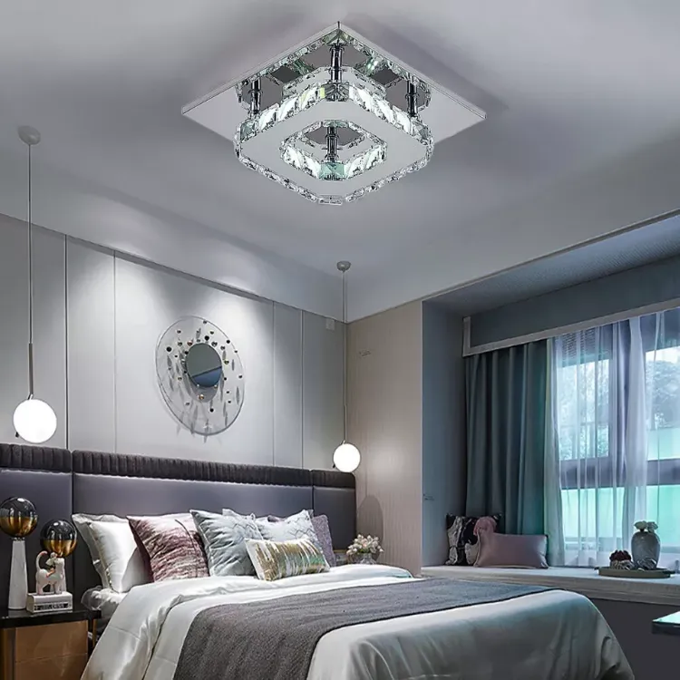 Picture of Modern Square Crystal LED Ceiling Light Chrome Pendant Chandelier for Home & Dining