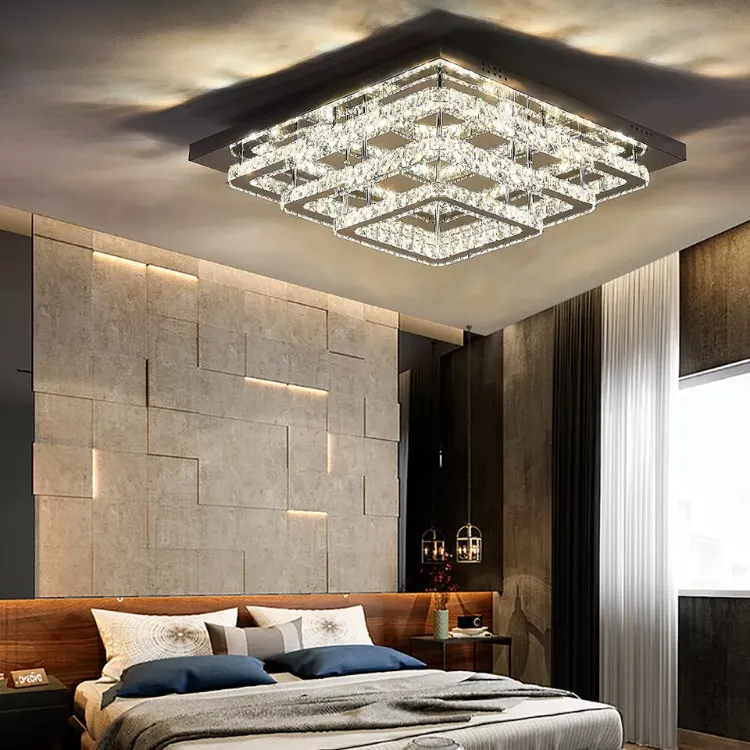 Picture of Modern Square Crystal LED Ceiling Light Chrome Pendant Chandelier for Home & Dining