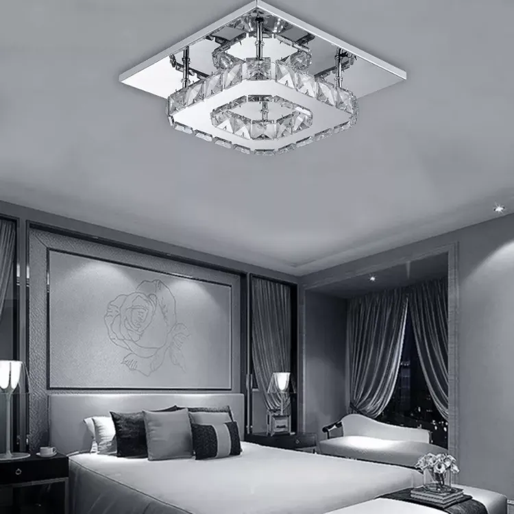 Picture of Modern Square Crystal LED Ceiling Light Chrome Pendant Chandelier for Home & Dining