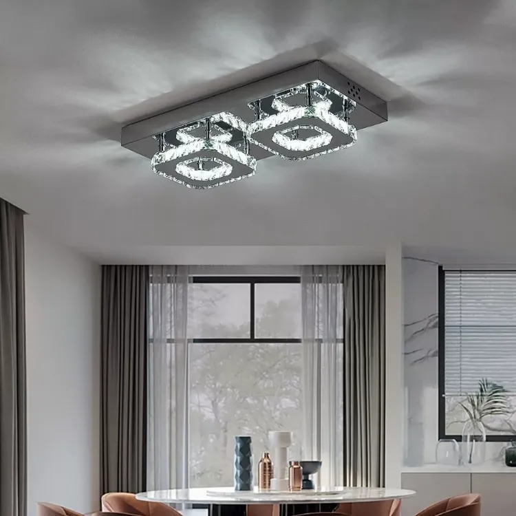 Picture of Modern Square Crystal LED Ceiling Light Chrome Pendant Chandelier for Home & Dining