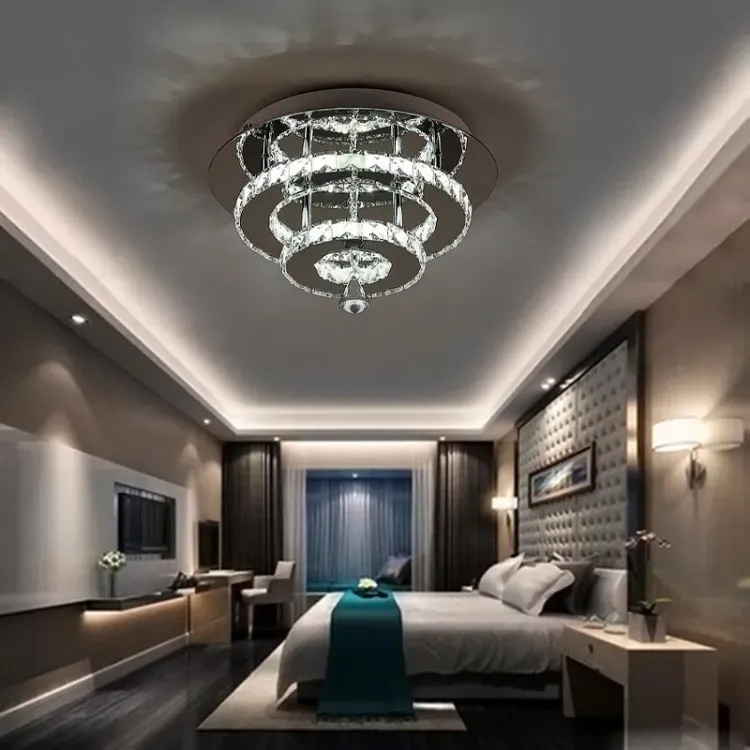 Picture of Modern Square Crystal LED Ceiling Light Chrome Pendant Chandelier for Home & Dining