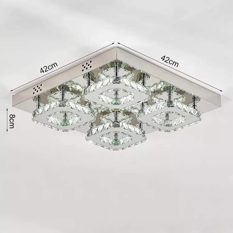 Picture of Modern Square Crystal LED Ceiling Light Chrome Pendant Chandelier for Home & Dining