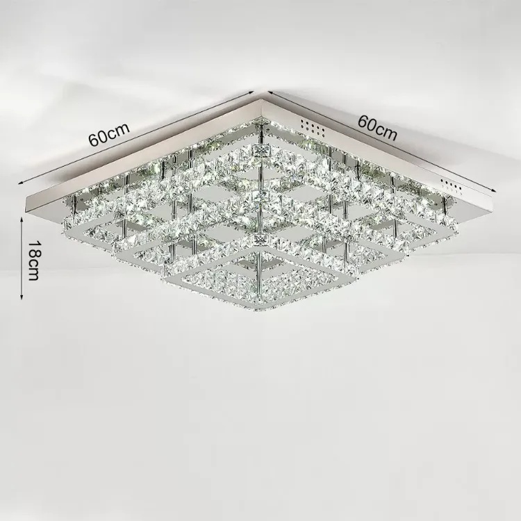 Picture of Modern Square Crystal LED Ceiling Light Chrome Pendant Chandelier for Home & Dining