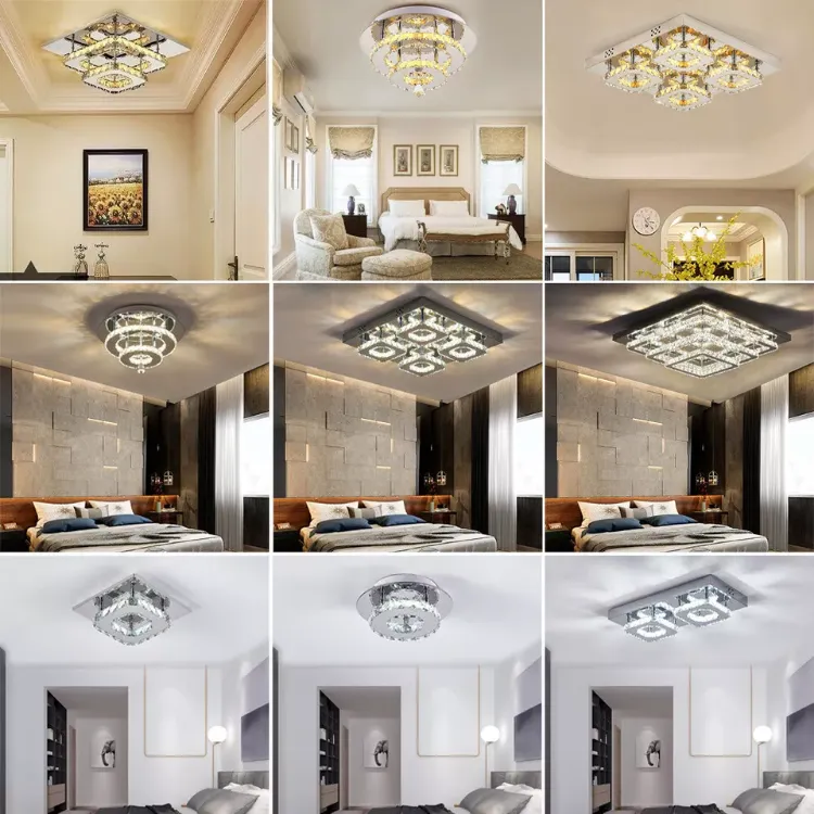 Picture of Modern Square Crystal LED Ceiling Light Chrome Pendant Chandelier for Home & Dining