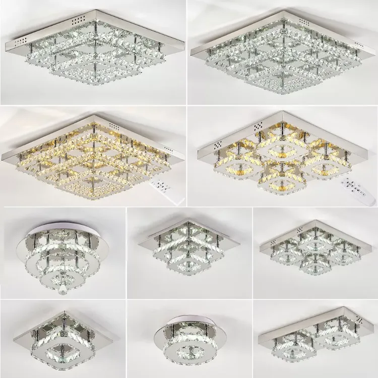 Picture of Modern Square Crystal LED Ceiling Light Chrome Pendant Chandelier for Home & Dining