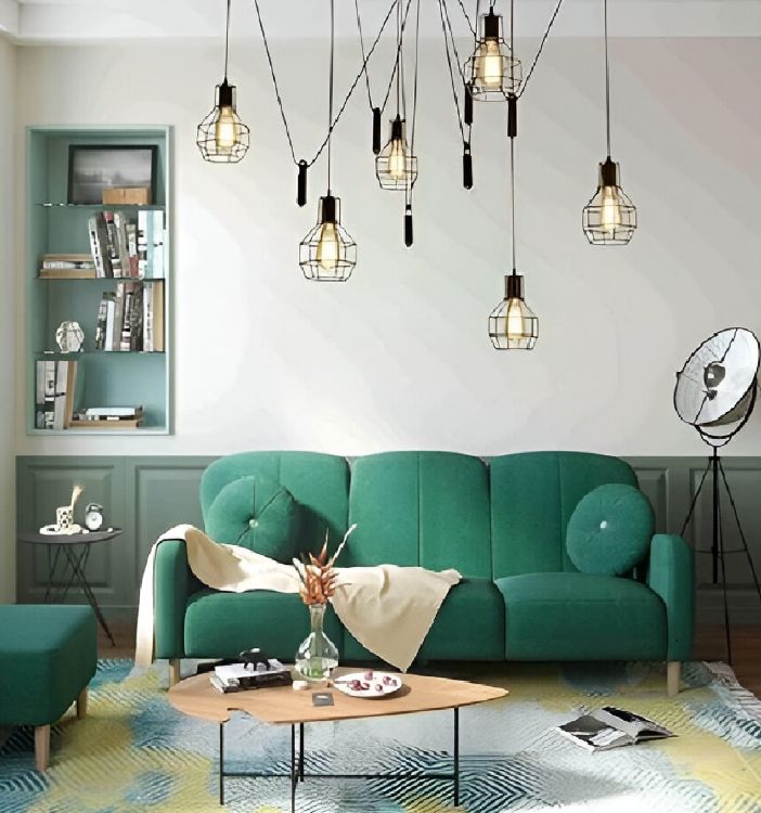 Picture of Vintage Industrial 6-Way Spider Chandelier Retro Pendant Ceiling Light with Cage Design