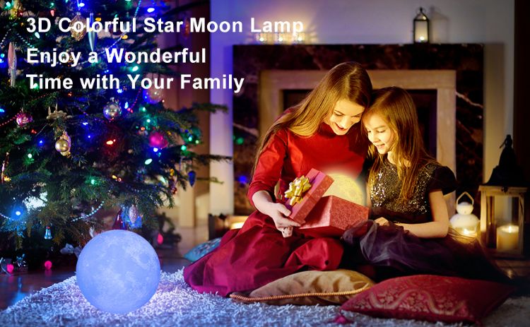 Picture of LED Lunar Night Light Remote Control Table Lamp Dimmable Brightness 16 Main Colors, 4 Light Conversion Modes with USB Charging Moonlight