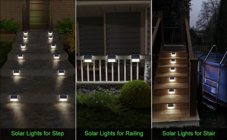 Picture of Solar Fence Lights,Stainless Steel Decorative Lights LED Garden Lights,Waterproof Step Lights Wireless Outdoor Lights, 6Pack