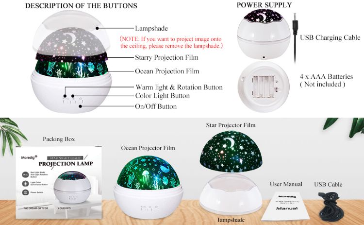 Picture of Baby Lights Projector, Sensory Lights with 360 Degree Starry Sky and Undersea Theme Baby Sensory Toy for Birthday, Kids Gifts - White