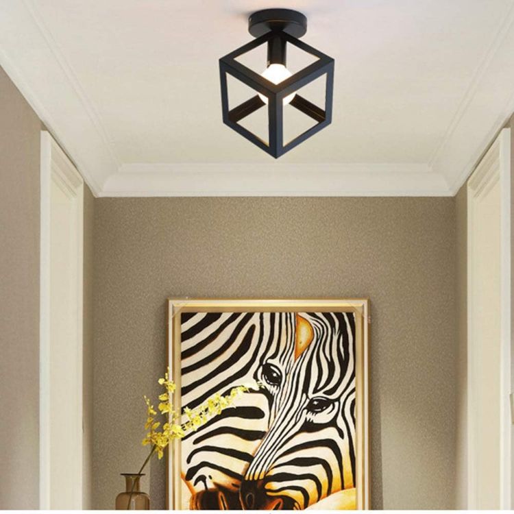 Picture of Ceiling Light Shade Matt Black Cube Puzzle Pendant Lampshade Shade, Vintage Industrial Metal Flush Mount Ceiling Light