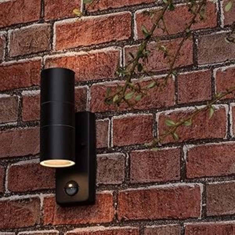 Picture of Outdoor Wall Lights, Up and Down Lamp with Motion Sensor, IP44 Black Stainless Steel Outside Lighting Mains Powered Fixtures (Excluded Bulbs)