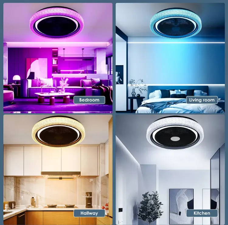 Picture of Smart RGB LED Ceiling Fan with Lights Remote Control, Adjustable Wind Speed, Dimmable & Color-Changing