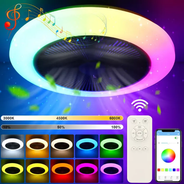 Picture of Smart RGB LED Ceiling Fan with Lights Remote Control, Adjustable Wind Speed, Dimmable & Color-Changing