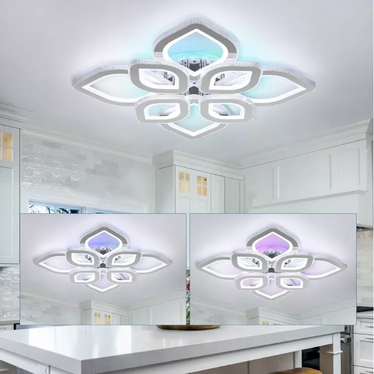 Picture of LED Crystal Ceiling Light Semi Flush Mount Lamp with Dimmable RGB Backlight