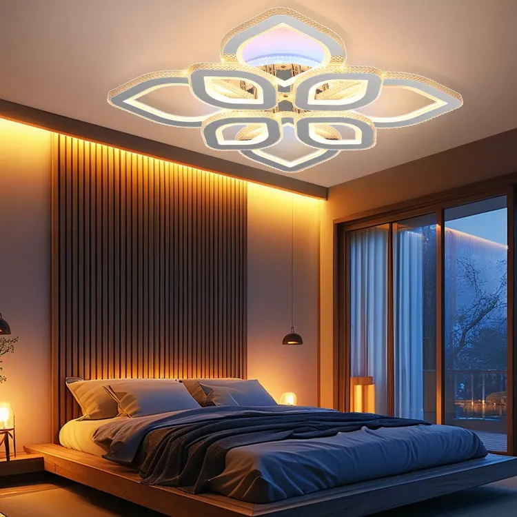 Picture of LED Crystal Ceiling Light Semi Flush Mount Lamp with Dimmable RGB Backlight