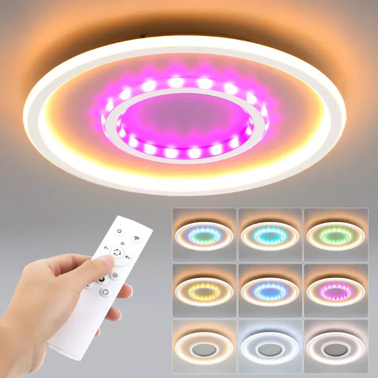 Picture of Modern LED Ceiling Chandelier White Frame Round Lamp with RGB Mode & Dimmable Light