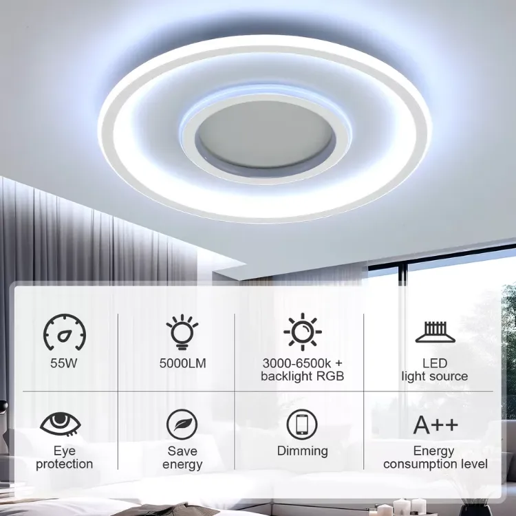 Picture of Modern LED Ceiling Chandelier White Frame Round Lamp with RGB Mode & Dimmable Light