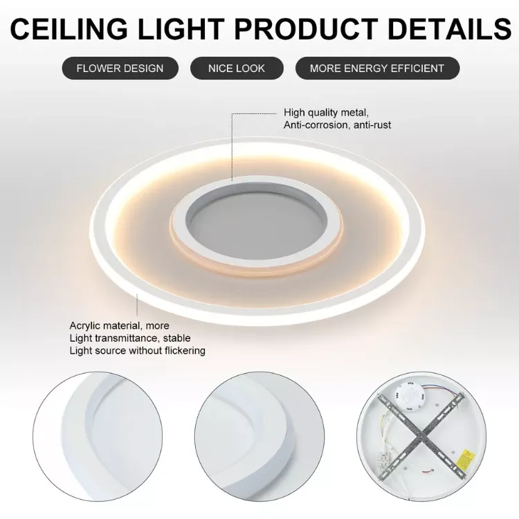 Picture of Modern LED Ceiling Chandelier White Frame Round Lamp with RGB Mode & Dimmable Light