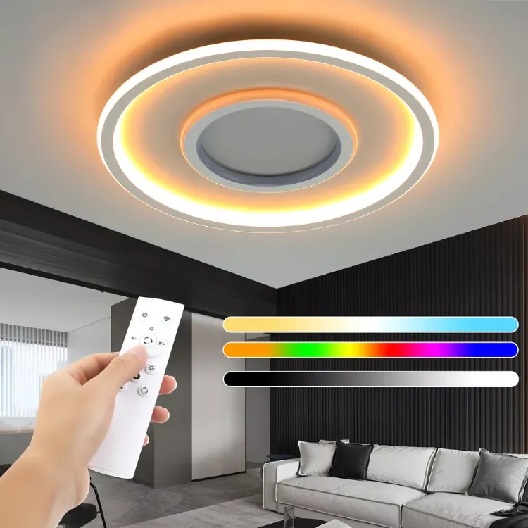 Picture of Modern LED Ceiling Chandelier White Frame Round Lamp with RGB Mode & Dimmable Light