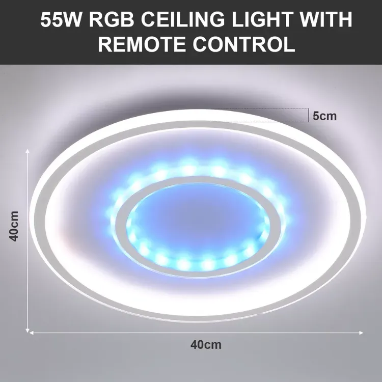 Picture of Modern LED Ceiling Chandelier White Frame Round Lamp with RGB Mode & Dimmable Light