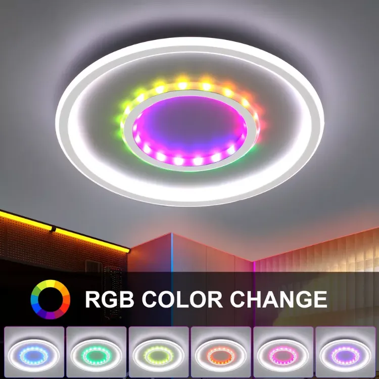 Picture of Modern LED Ceiling Chandelier White Frame Round Lamp with RGB Mode & Dimmable Light