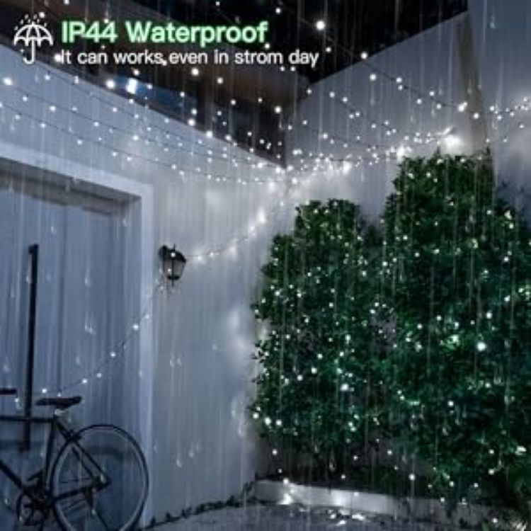 Picture of Christmas Tree Lights Outdoor, 20m 200 LED Fairy Lights Mains Powered, Cool White Waterproof String Light with Plug/Remote/Modes/Timer, Bright Lighting Outside Indoor Garden Xmas Decorations