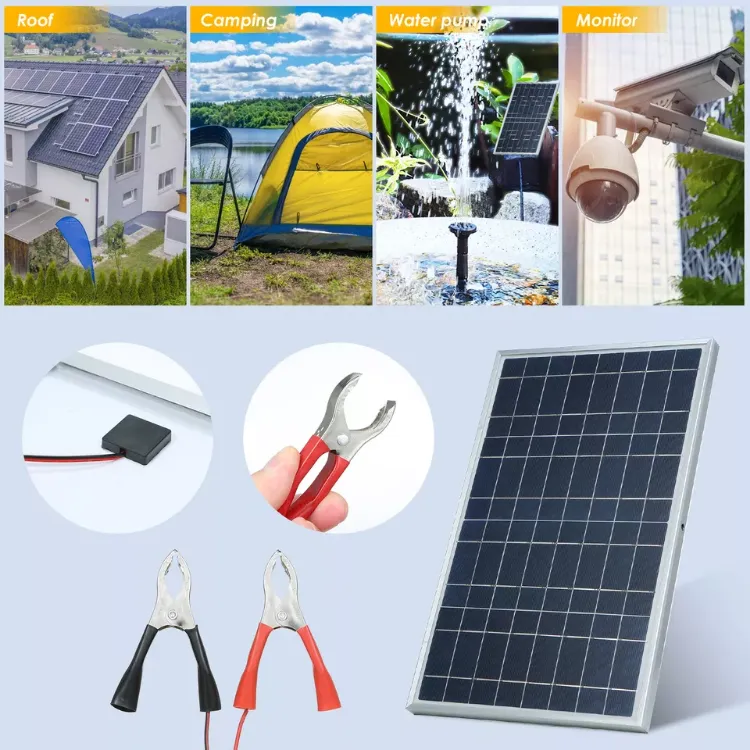 Picture of  15W DC 12V Solar Panel Kit Waterproof, Portable Charger with Alligator Clips for Home & Outdoor Use 