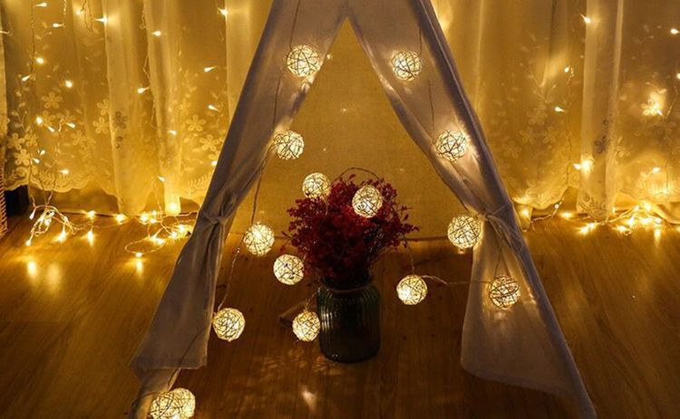 Picture of 20 Christmas Indoor Rattan Ball Fairy Lights Ambiance Lighting for Bedroom Life, Wedding, Christmas, Party, Home (Warm White)