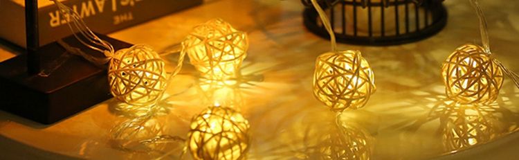 Picture of 20 Christmas Indoor Rattan Ball Fairy Lights Ambiance Lighting for Bedroom Life, Wedding, Christmas, Party, Home (Warm White)