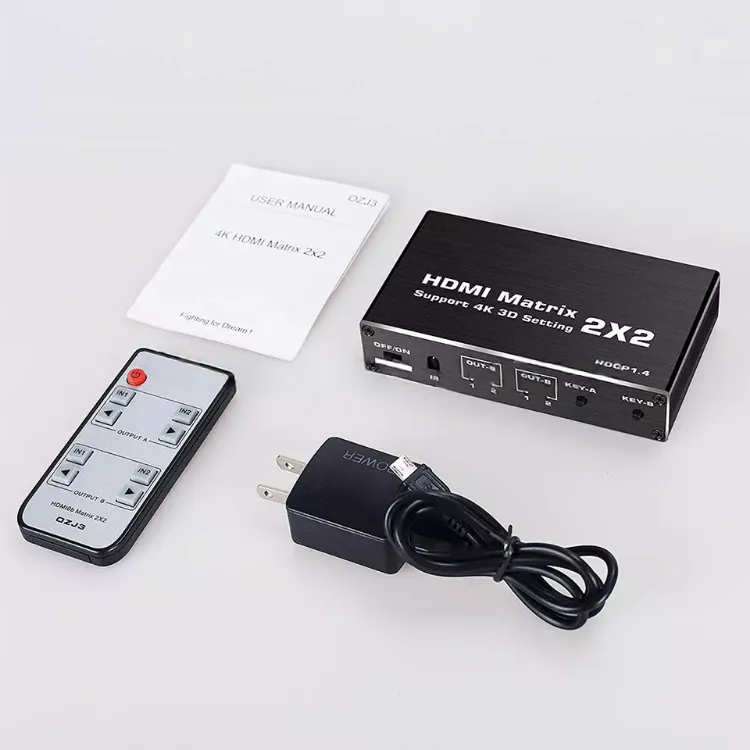 Picture of 2-in-2-Out HDMI Matrix Switch – 4K 60Hz, Remote Control, PC/Laptop Compatible