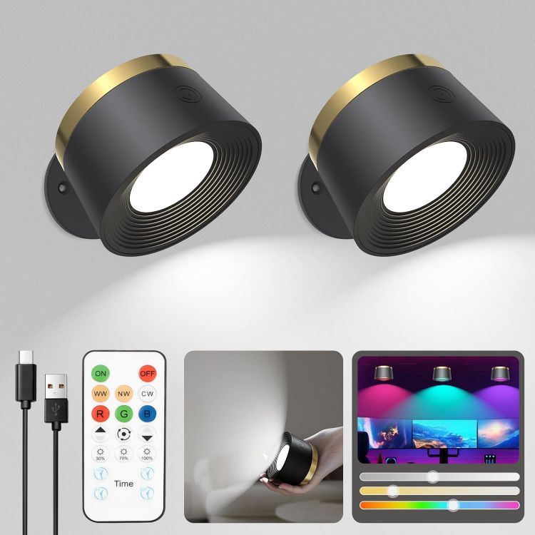 Picture of 2 Pack Battery Wall Lights – Remote, 3 Colors, 13 RGB, Dimmable, Rechargeable