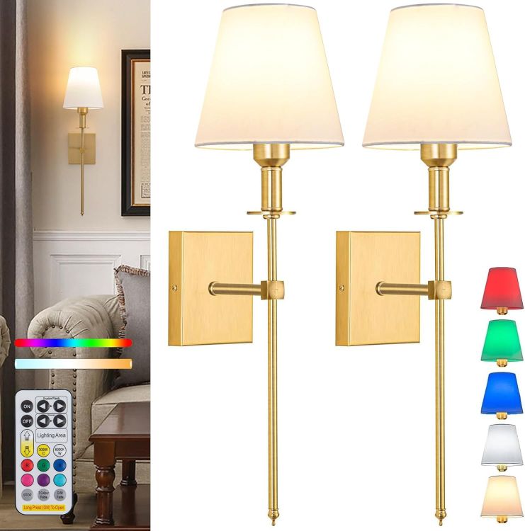 Picture of Set of 2 Gold Wall Lights – Rechargeable, Remote, 9 Colors, Cordless Lighting